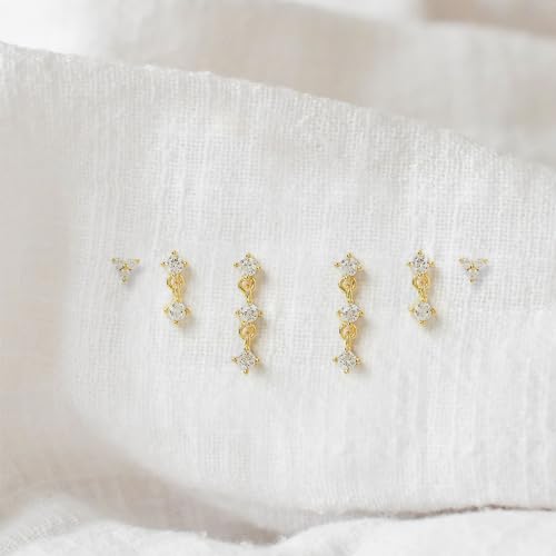 Gold Plated Earrings for Women, 14k Gold Plated Earring Stack Hypoallergenic Pearl Drop Earring Dainty Earrings for Women Trendy Cute Small Huggie Hoop Earring Fashion Womens Jewelry - color: 3 CZ stud