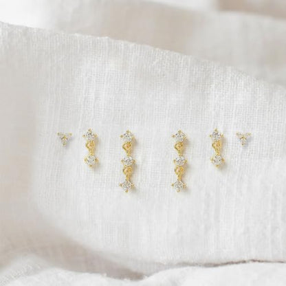 Gold Plated Earrings for Women, 14k Gold Plated Earring Stack Hypoallergenic Pearl Drop Earring Dainty Earrings for Women Trendy Cute Small Huggie Hoop Earring Fashion Womens Jewelry - color: 3 CZ stud