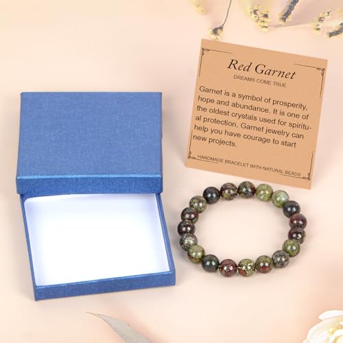 LPBeads Handmade Natural Gemstone Stretch Elastic Bracelet Healing Crystal Round Stone Beads Jewelry Gifts for Women Men - color: Dragon Bloodstone, size: 10mm