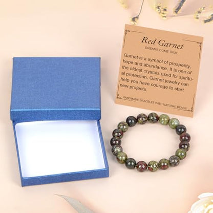 LPBeads Handmade Natural Gemstone Stretch Elastic Bracelet Healing Crystal Round Stone Beads Jewelry Gifts for Women Men - color: Dragon Bloodstone, size: 10mm