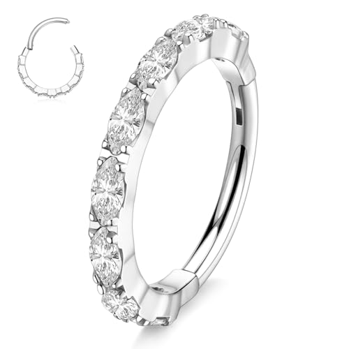FUNLMO 316L Surgical Steel Nose Ring Septum Ring Cube Zircon Cartilage Earring Conch Tragus Helix Rook Daith Piercing Jewelry - style: 16G 8mm, Silver,horse eyes CZ