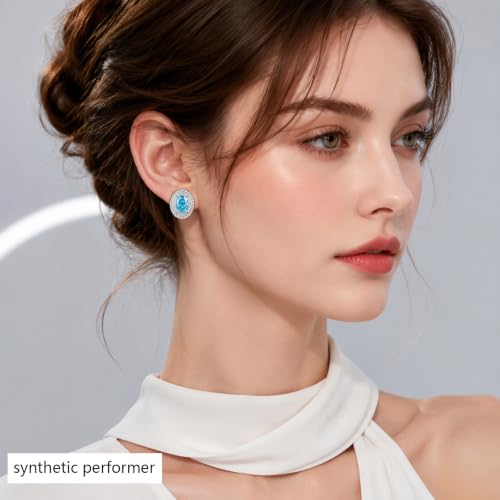 Hypoallergenic 14K Gold-Plated Cubic Zirconia Stud Earrings for Women - Comfort Piercing Earrings - color: sea blue