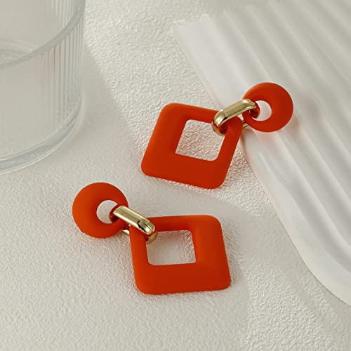 RUOFFETA Acrylic Rectangle Earrings, Fashion Acrylic Square/Oval/Hoop Statement Drop Earrings for Women - color: Orange