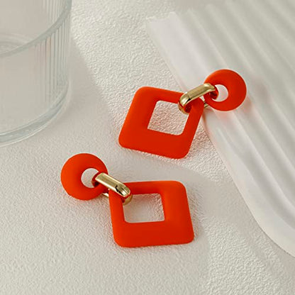 RUOFFETA Acrylic Rectangle Earrings, Fashion Acrylic Square/Oval/Hoop Statement Drop Earrings for Women - color: Orange