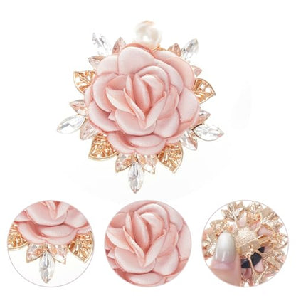 Rose Flower Brooch 1.97In Satin Pearl Crystal Flower Brooch for Women Wedding Dress Suit Hat Accessories Gift - color: pink