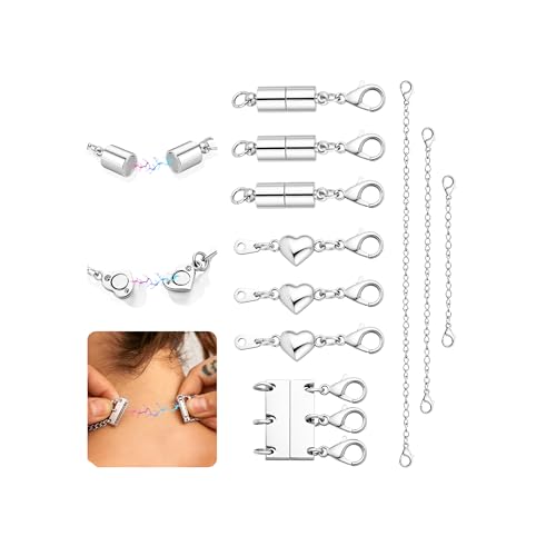 Extra Strong Magnetic Necklace Clasps and Closures, Necklaces Separator for Layering Stacks, Necklace Chain Extenders for Women, Magnet Detangler Clasp Jewelry Bracelet 10Pcs Silver Color - color: 10Pcs-Silver Color
