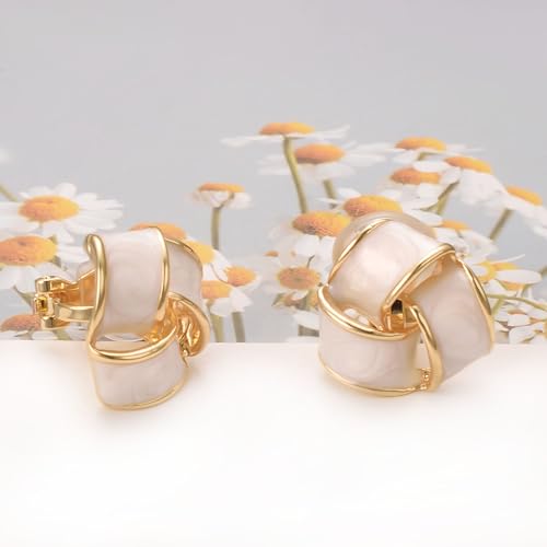 Yoursfs Knot Multicolor Clip on Earrings For Women Silver and gold Plated Large Non Pierced Floral Earrings - style: White triple knot ear clip