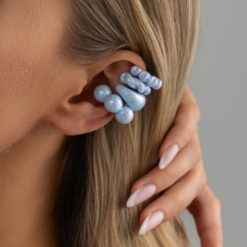 Chunky Resin Ear Cuffs Earrings for Women 4Pcs Colorful Non Piercing Clip On Cartilage Hoop Earrings Trendy Jewelry - color: Blue
