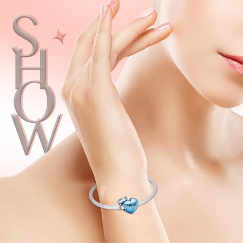 S925 Charms for Bracelets and Necklaces, Gifts for Mothers Nurses Day Graduation, for Girlfriend Family Friend, Bead Pendant, for Pandora, Silver 14K Gold Plated Enamel CZ, DIY Jewelry Making - style: 2026 Grad Blue Heart Charm