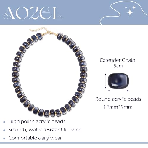 AOZEL Chunky Resin Beaded Necklace for Women Colorful Bead | Summer Beach, Waterproof, Fade Resistant, Adjustable Length, Boho Statement, for Daily Wear & Gifting - color: Olive Green