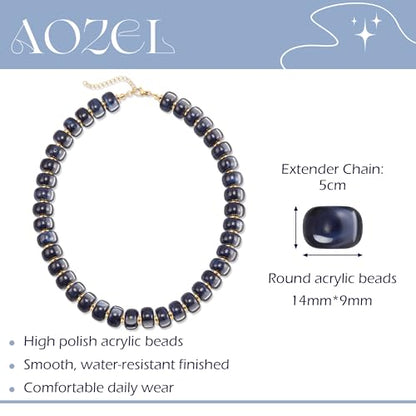 AOZEL Chunky Resin Beaded Necklace for Women Colorful Bead | Summer Beach, Waterproof, Fade Resistant, Adjustable Length, Boho Statement, for Daily Wear & Gifting - color: Olive Green