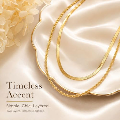 Gold Neklace Stack Dainty Gold Herringbone Necklace for Women Layered Paperclip Chain Necklaces Rhinestone Drop Simple Jewelry Gifts for Women - color: A7:chunky-2pcs
