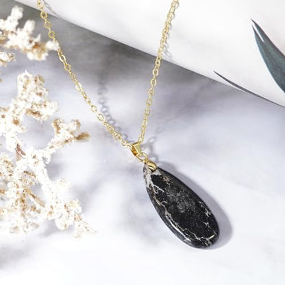 Suyi Stone Necklace for Women Teardrop Colorful Pendant Necklaces - color: Black Gold