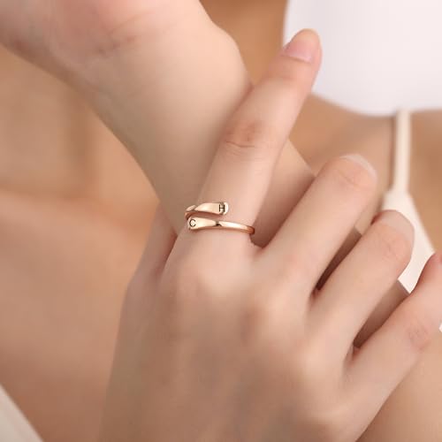 INBLUE Personalized 925 Sterling Silver Spiral Twist Ring for Women Customized Engraving Name/Date with Birthstones Adjustable Open Wrap Band Promise Ring Gift for Wedding Engagement - color: Style B3