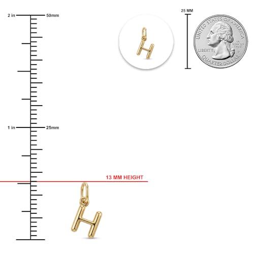 Gold Puffed Initial Letter Charm - 10 Karat Gold - 3D Bubble Letter Pendant - style: Letter h