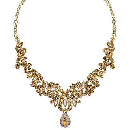 Jewelry Set for Women, Statement Necklace Dangle Earrings Bracelet Ring, White/KC Gold Plated Jewelry Set with Rhinestone Pearl Crystal Wedding Party Jewelry for Bridal Bridesmaid - color: Set001-Style2-Champagne-Gold Plated
