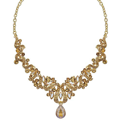 Jewelry Set for Women, Statement Necklace Dangle Earrings Bracelet Ring, White/KC Gold Plated Jewelry Set with Rhinestone Pearl Crystal Wedding Party Jewelry for Bridal Bridesmaid - color: Set001-Style2-Champagne-Gold Plated