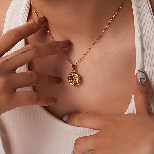 Unisex Celestial Gold Pendant Necklaces, Sun/Moon/Star/Angle Celestial Elements Unisex Choker Gold Lover Chains for Men and Women Jewelry - color: Gold Chain - Sun & Moon & Star