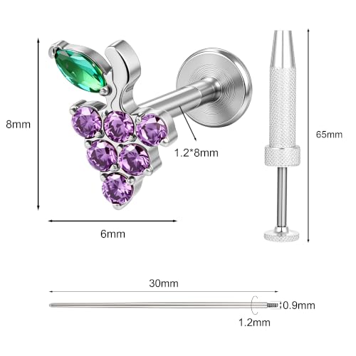 G23 Titanium Gold Filled 16G Cartilage Earring, 6mm 8mm - color: Grape, Silver, size: 8MM
