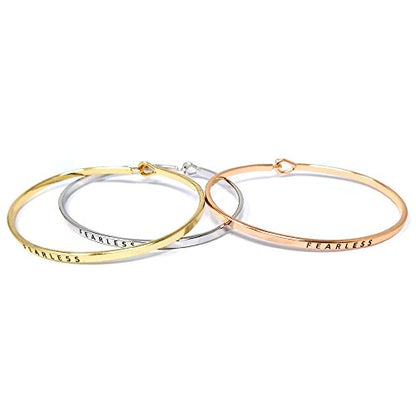 by you Inspirational Positive Message Engraved Thin Cuff Bangle Hook Bracelet - color: Fearless-Silver