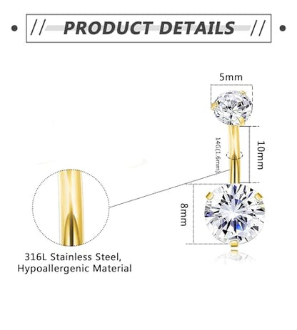 LEE&RO Belly Button Ring Dangle Piercing - 14G Surgical Steel Cute Navel Ring - color: gold