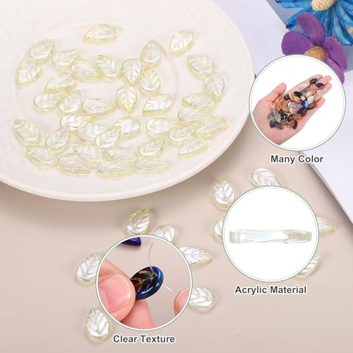 PATIKIL Leaf Beads, 50Pcs Crystal Translucent Czech Glass Beads for DIY Jewelry Making Bracelets Necklace, Crystal Yellow - color: Crystal Yellow