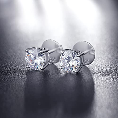 Jiamiaoi Stud Earrings Screw Back Sterling Silver Cubic Zirconia Stud Earrings Set 4 Millimeters-8 Millimeters Nickle Free Hypoallergenic Earring Studs - color: D-Flat-Round Silver, size: 5mm