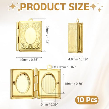 MECCANIXITY Custom Photo Locket Charm, Copper Retro Picture Locket Pendants for DIY Memorial KeyChains Necklace Bracelet Jewelry Making - color: Gold, style: Book