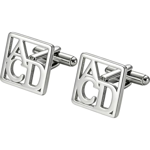 Custom Men’s Cufflinks - Personalized Cuff Links Initials/Names/Dates - 18K Gold Plated 304 Stainless Steel - Ideal Father’s Day & Christmas Gift for Men - style: Style 7