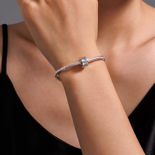KEQ Clip Spacer Charm for Bracelet 925 Silver Pave Cubic Zirconia Clip Lock Stopper Bead Spacer For Women Bracelets Stopper Birthday Gifts European Openable Beads 2pcs - color: LOVE