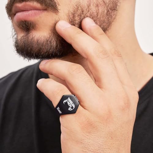 Custom Signet Ring for Men Personalized Initial Ring Custom Mens Rings Engraved Ring Customized Memorial Graduation Gifts for Father Husband Boyfriend Friends - color: Hexagon Black