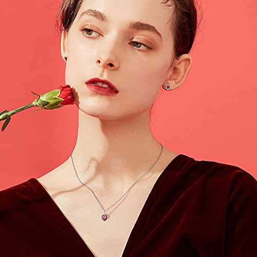 Bestyle Sparkling 925 Sterling Silver Birthstone Stud Earrings for Women, Heart/Round/Teardrop/Square Solitaire Diamond Studs Earrings, Great Birthday/Christmas Gifts - style: 01. Red Garnet-Jan.-heart