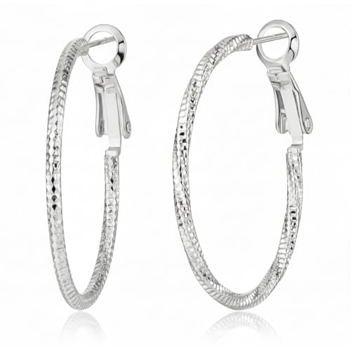 14K Gold/Silver Plated Twisted Hoop Earrings for Women - Sparkly Diamond-Cut Large Hoops with 925 Sterling Silver Post, Lightweight Hypoallergenic Trendy Jewelry Gifts (30mm / 40mm) - size: Silver 40mm