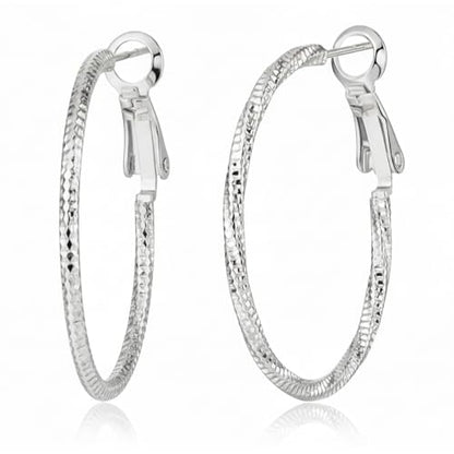 14K Gold/Silver Plated Twisted Hoop Earrings for Women - Sparkly Diamond-Cut Large Hoops with 925 Sterling Silver Post, Lightweight Hypoallergenic Trendy Jewelry Gifts (30mm / 40mm) - size: Silver 50mm