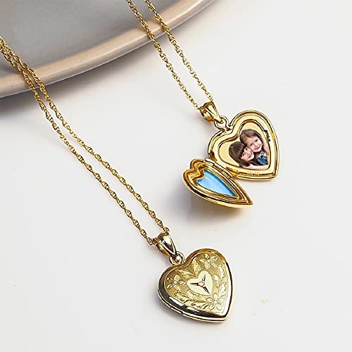 PicturesOnGold.com 14K Gold Filled Floral Heart Photo Locket with Diamond - 3/4 inch x 3/4 inch - Includes 18 inch Chain - style: Locket + Engraving