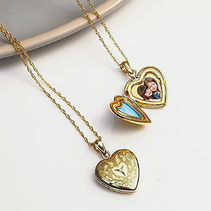 PicturesOnGold.com 14K Gold Filled Floral Heart Photo Locket with Diamond - 3/4 inch x 3/4 inch - Includes 18 inch Chain - style: Locket + Engraving
