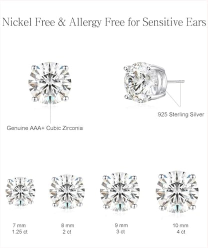 925 Sterling Silver Stud Earrings Simulated Diamond Round Cubic Zirconia Earring Set for Women Men 6-10MM - size: 10mm