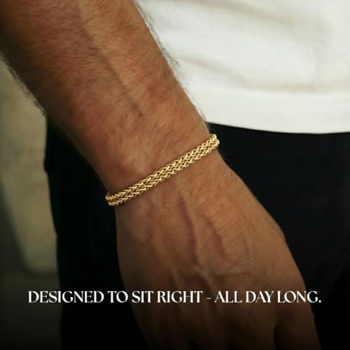 Mens Bracelet - Stainless Steel, Non Tarnish Rope Chain Bracelets, Stylish Fathers Day Gift for Dad, Husband, Boyfriend. - color: Layered Gold