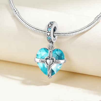 Birthstone Charms 925 Sterling Silver Heart Charms for Bracelets and Necklaces Birthday Day Christmas Gifts For Women - color: L-December