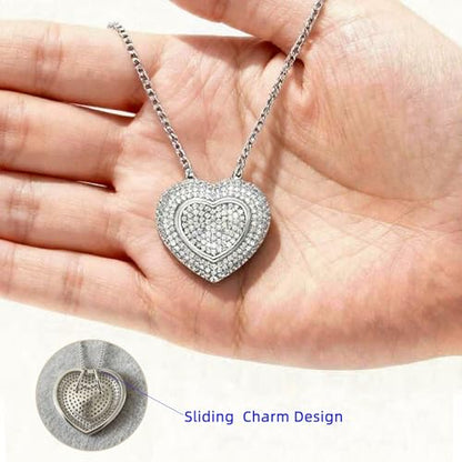 Chuncky Cz Pave Heart Pendant Necklace for Women, Silver | Sparkling Full Pavé Rhinestone, Love Gift for Mom Girlfriend, Floating Heart Necklace, Elegant Chunky Jewelry
