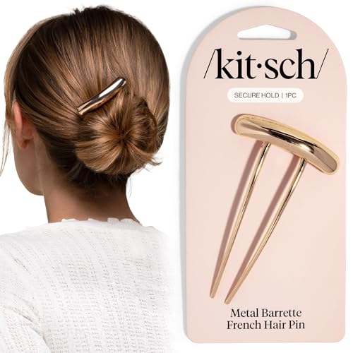 Kitsch French Hair Pin for Women - Barrette Gold Hair Accessories, 1pc | Elegant & Durable Metal French Pin for Updos, Chignon, Buns & Twist Hairstyles | Comfortable Fit Hair Accessories For Women - color: Metal Barrette Gold, size: 1 Count (Pack of 1)