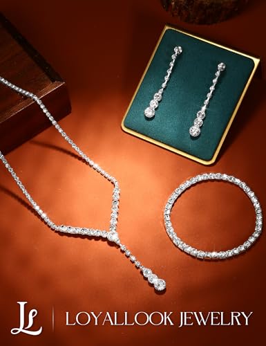 Crystal Silver Necklace and Earrings with Crystal Bracelet for Women | Teardrop Dangle Earrings Rhinestone Necklace Bracelet for Bride Bridesmaid Crystal Bridal Wedding Party Jewelry Sets - style: crystal neckalce+elastic bracelet