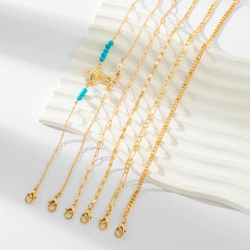 Starain 12Pcs Summer Beach Anklets for Women Waterproof Gold Silver Chain Ankle Bracelets Cute Women's Foot Anklet Set 7.9-10.5 inch Adjustable - color: 12Pcs Gold Anklets