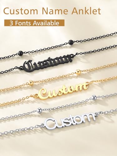 FindChic Custom Ankle Bracelets for Women, Stainless Steel Figaro/Cuban/Wheat/Rope/Herringbone Chain Anklets, Beach Foot Jewelry 8.5''-10.5'' Adjustable & Waterproof, with Gift Box - style: Beaded Chain-Gold