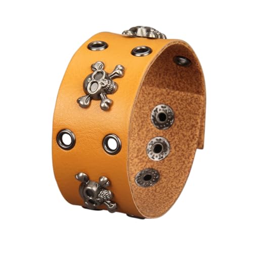 Jeilwiy Punk Leather Wristbands for Men Bracelets Handmade Wide Cuff Bangle Braided Jewelry Black Brown Adjustable - Punk Father's Gifts - color: HGB150-Orange