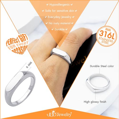 555Jewelry Stainless Steel Solid Plain High Polish Round Signet Ring for Men - color: Oval Silver