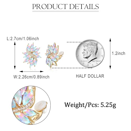 EVER FAITH Sparkly Rhinestone Clip-on Earrings for Women Bride, Fashion Marquise Crystal Cluster Wedding Bridal Stud Earring for Prom Formal Party - color: Iridescent AB Gold-Tone