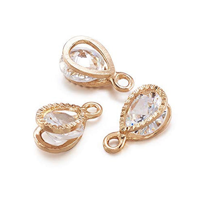 Beadthoven 100pcs Cubic Zirconia Alloy Charms Drop Shaped KC Gold Pendants for Jewelry Making Choker Tiny Dangle Accessories - color: Gold-Drop