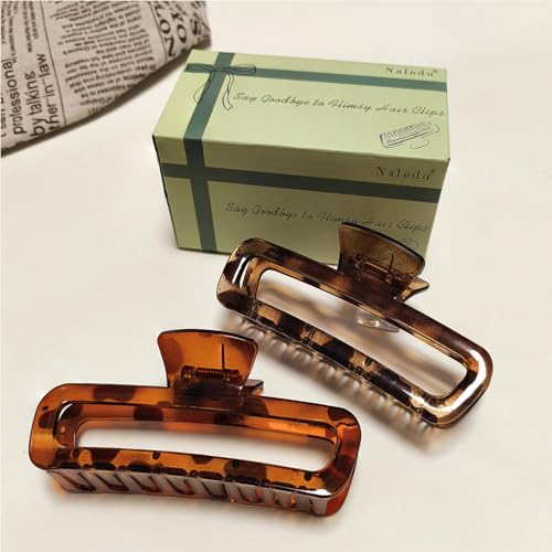 Hair Claw Clips 5 Inch XL Unbreakable Glossy Rectangle Square Extra Large Tight Strong Clip Neutral Colors for Thick Curly Long Hair Women - 2 Pack - color: A2 5 inch