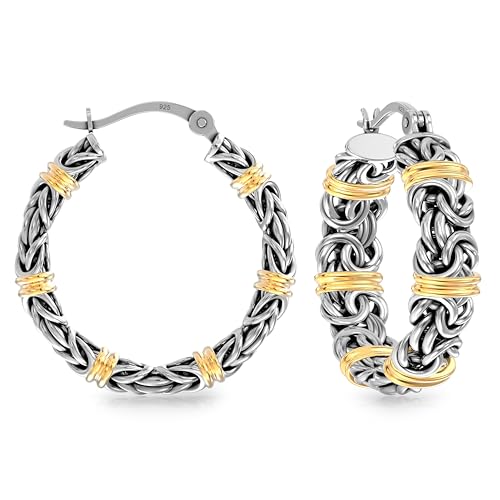 LeCalla 925 Sterling Silver Hoop Earrings for Women | Bali-Style Italian Antique Click-Top Hoop Earrings | Lightweight Vintage Hoop Earring Jewelry Gifts for Women - color: Antique Hoops-06